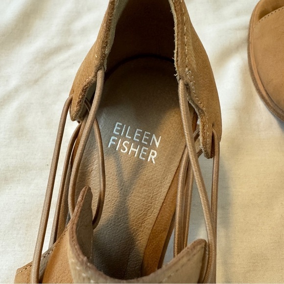 Eileen Fisher 7 Allie Sandals Open Toe Heels Leather Boho Casual - Picture 8 of 10